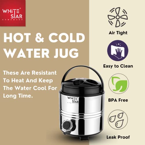 Image of WHITESTAR Stainless Steel Insulated Water Bottle /Jug for Traveling, Office, Kitchen I 3 Liters of Water Storage Container with Airtight Lid and Leak Proof Tap I Unbreakable & Durable