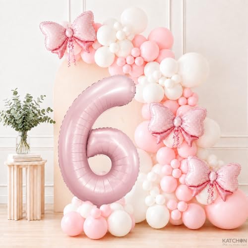 Image of KatchOn Pastel Pink Number 6 Balloon For 6th Birthday Decorations - 40 Inch