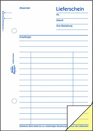 AVERY Zweckform 1722 Lieferschein (DIN A6, selbstdurchschreibend, von Rechtsexperten geprüft, für Deutschland und Österreich geeignet, 2 x 40 Blatt) weiß, gelb