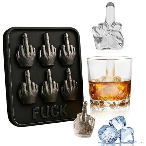 Stampo per Ghiaccio a Forma di Dito Medio, 2025 Stampi Cubetti di Ghiaccio Silicone Unici Scherzi, Riutilizzabili e Personalizzati - Whisky, Cocktail, Caffè, Bibite e Bevande Divertenti(Nero)