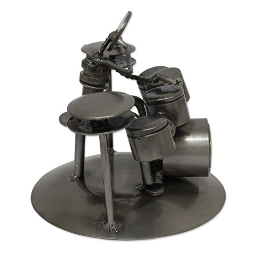 NOVICA Rustic Upcycled Auto Parts Musician Statuette, Rustic Drummer', Metallic - Image 3