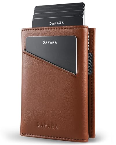 DAPARA Leder Geldbörse Herren | Slim Wallet Herren mit Münzfach & RFID-Schutz | Portmonee Männer | Kartenetui für 12 Karten | Smart Wallet for Men | Karten Geldbeutel | Portemonnaie | Cognac