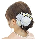 【Baramoly】 髪飾り 和装 着物 浴衣 プリザーブドフラワー 造花 花飾り 祭り 花火大会 成人式 結婚式 卒業式 七五三 ウエディング 謝恩会 かわいい 髪留め ホワイト
