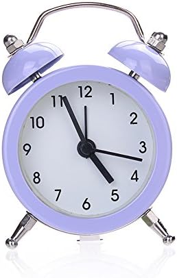 HaHawaii Mini Alarm Clock, Mini Round Metal Alarm Clock Desk Stand Clock for Home Room Kitchen Office - Purple