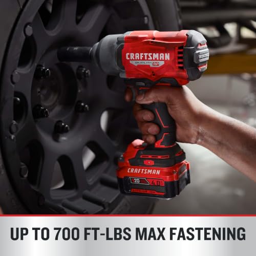 Image of CRAFTSMAN V20 RP Impact Wrench, Cordless, Brushless, High Torque, 1 /2 Inch, 4Ah Battery and Charger Included (CMCF940M1)