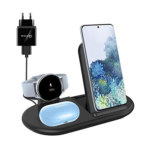 Induktiv laddare för Samsung Galaxy Watch och mobiltelefon, laddningsstation kompatibel med Samsung Galaxy Z Fold 3/Z Flip 3 S20 10 9, Galaxy Buds Live Buds+, Galaxy Watch/Watch 3/Active/Active 2 (svart)