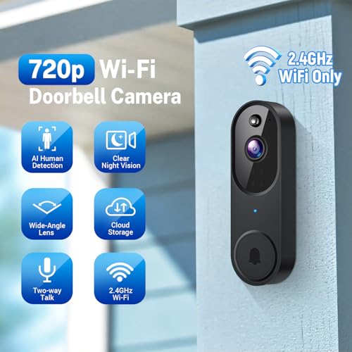 Wireless Wi-Fi Video Doorbell Camera with AI Motion Detection, 2 Way Audio, Night Vision, Cloud Storage, 2.4GHz Wi-Fi On - Additional View
