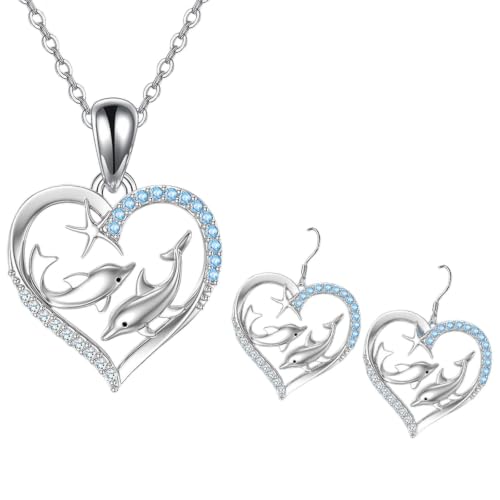 Collier dauphin cœur en argent et oxyde de zirconium pour femme