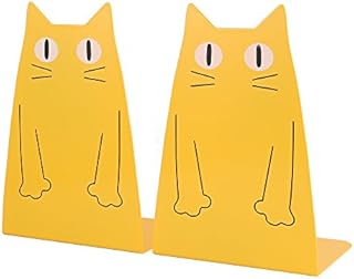 Bookends Yellow Pair Non-Slip Heavy Metal Durable Sturdy Strong Books Organizer Super Cute Cat Bookshelf Decor Decorative Bedroom Library Office School Supplies Stationery Gift (Yellow) 