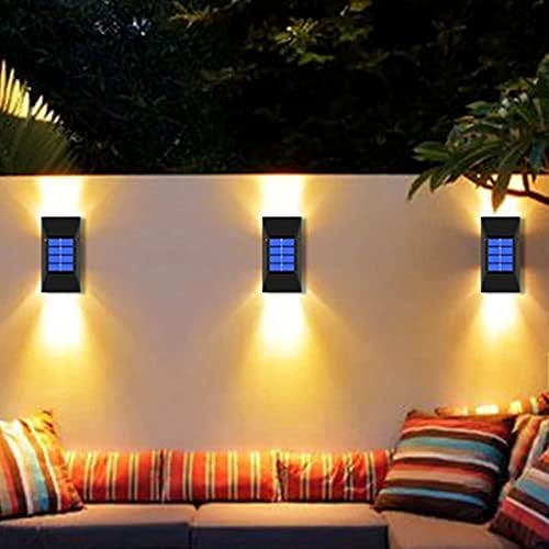 Solar Fence Lights, 2 Pack Solar Garden Wall Lights Outdoor, Solar Powered Lights for Fence Waterproof Wall Lamp with Light Sensor