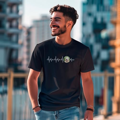 T-Shirt personalisiert „Bild & Herzschlaglinie“ – Tiermotiv Shirt mit eigenem Foto Bedrucken - für Damen & Herren - Geschenk für Hundebesitzer, Hundeliebhaber, Katzenfans - Schwarz, Gr. XXL