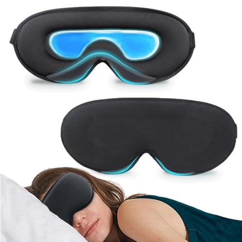 Máscara para dormir com alívio de gel refrescante - Máscara de contorno 3D blackout para olhos inchados, compressa quente e fria, unissex, pacote com 2