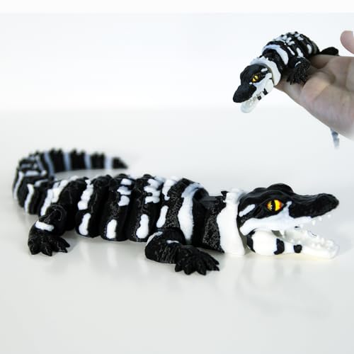 3D Printed Alligator - Articulated Models Figurine- Flexible Joint Animal Models - Surprise Gifts for Fidget Enthusiasts and 3D Printing Fans - Black
