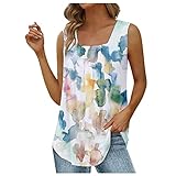 Ceboyel Women's Floral Summer Tank Tops Flowy Pleated Blouse Square Neck Sleeveless Shirts Hawaii Be