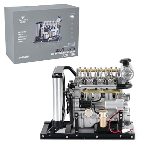 Full Metal Engine Model Kit That Runs, 1/10 DIY Mini Metal OHV Inline Four-Cylinder Diesel Engine Model with Cooling System, DIY Toy Gift Set for Adults (Upgraded Version/300+PCS)