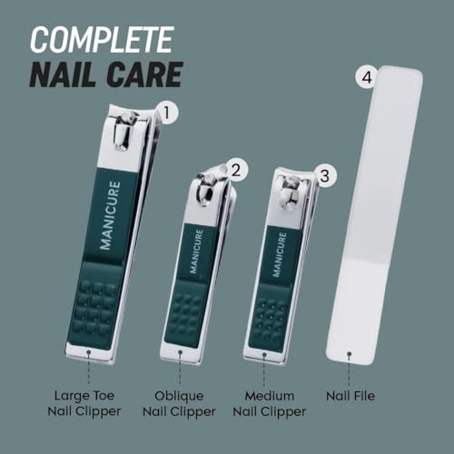 Image of DAINTY DEN Manicure & Pedicure Kit - Professional Stainless Steel Grooming Set with Nail Clippers, Cuticle Trimmer, Scissors & Tweezers - Travel-Ready Care Kit for Men & Women (4 IN 1)