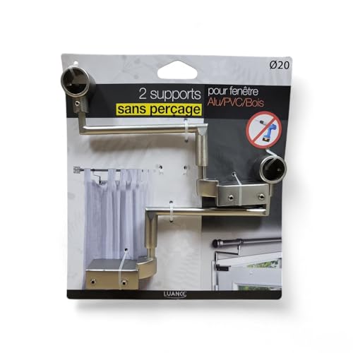 Meilleures ventes - Support de Tringle à rideaux sans perçage sur fenètre à double battant, Ø 20 mm, métal Satin Nikel