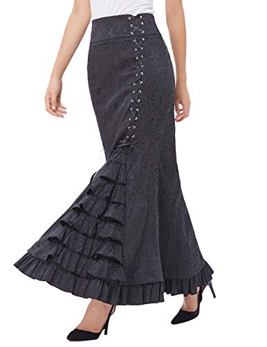 Belle Poque Women's Vintage Long Ruffle Thin Mermaid Steampunk Skirts Size 14 BP0204-1 steampunk buy now online