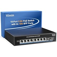 8 Port 2.5G PoE Switch Unmanaged, VIMIN 10x 2.5G Base-T PoE Switch, 2X 10G SFP+ PoE Switch IEEE802.3af/at, 80Gbps Ethernet Switching Capacity, 150W Switch for 2.5Gb NAS/PC, Metal Housing, Fanless