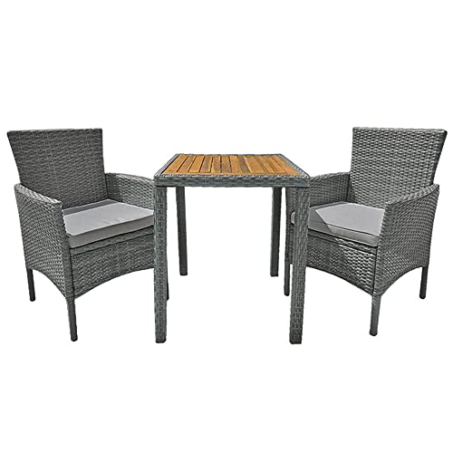 Lomadox Balkonset 3-teiligTerrassenmöbel Tisch mit Stühlen in hellgrau