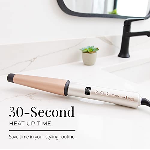 REMINGTON SHINE THERAPY Curling Wand, Infused with Argan Oil & Keratin, 1-1 ½ Inch Tapered Curling Iron for Tousled Waves, includes Heat Glove by Remington - Used condition - Image 5