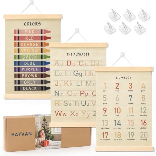HAYVAN Toddler Learning Posters 12x16 Inch (3-Pack) - Educational Wall
