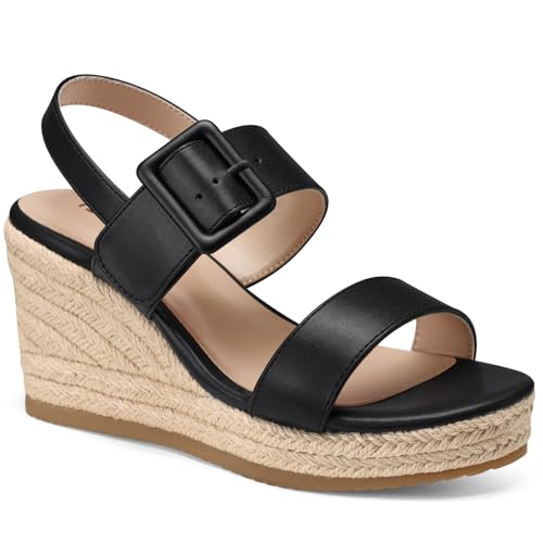 Image of TEMOFON Espadrilles Wedge Sandals for Women: Slip On Elastic Ankle Strap Platform Sandals Dressy Comfortable Summer Wedges Heels Shoes