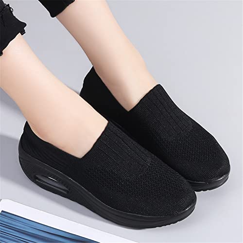 Enllerviid Women Wedge Shoes Breathable Mesh Platform Slip On Casual Mesh Air-Cushion Walking Sneakers Us 8.5 Black40 #TOP4