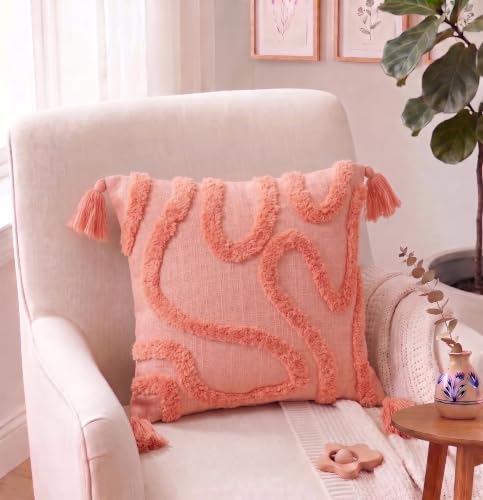 Image of Furnistitchs Premium Decorative Throw Cushion Pillow Cover Boho Home Decor - Living Room Bedroom Couch Sofa Cushion Covers 16 inch x 16 inch (1, Peach Zigzag)