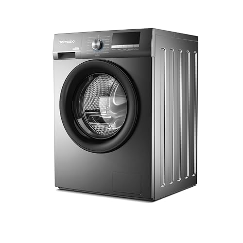 Tornado Front Load Inverter Washing Machine, 8kg Capacity, BLDC Inverter Motor, 1200 RPM, Stainless Steel Drum, Quick Wash 15min, High Temperature Self-Cleaning, Child Lock, TWX-FV812GOSSU - Silver
