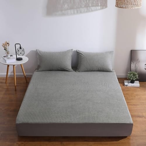 ANAZOZ Juegos de Sábanas y 2 Fundas Almohada Gris,150 x 200 x 30 cm,Funda Colchón Matrimonio Patrón de Rayas Sabana Bajera Protector