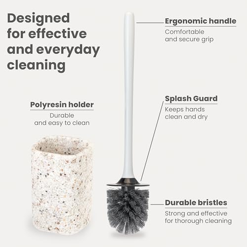 Image of Vigar Zense Toilet Brush and Holder Set, Polyresin Stone, Terrazzo