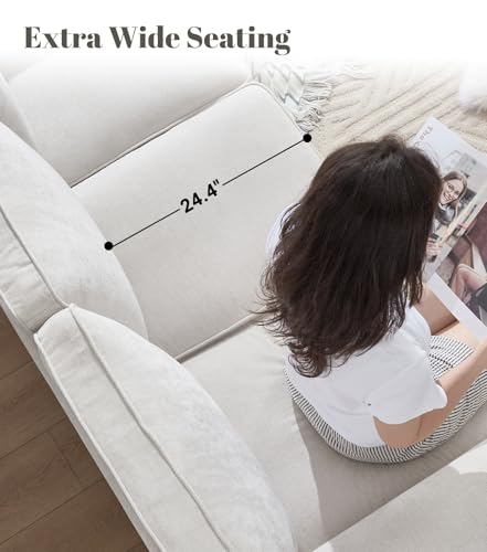 Image of Kingfun 3 Seater Couch, Mid Century Modern Sofa Set with Rolled Arms and Deep Seats, Fluffy Comfort for Living Room, Apartment, Easy Assembly, Beige