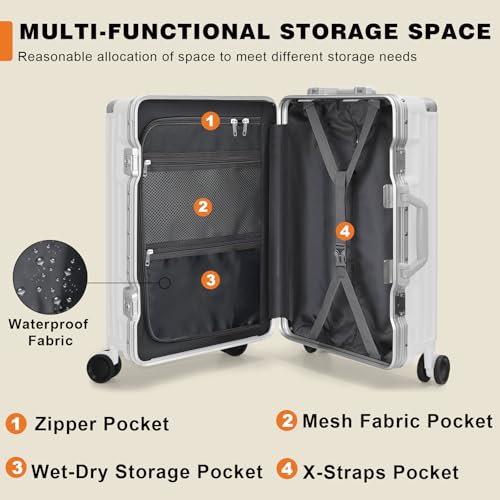 Image of AnyZip Carry On Luggage PC+ABS Aluminum Frame Zipperless Luggage Hard Shell Suitcase with TSA Lock Double Spinner Wheels 20 Inch White