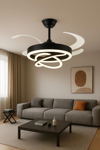 Image of TRIXY Chandeliers Crystal Pendant Lights Hanging Lamps Ceiling Lights Jhoomar for Home & Decor | Jhumar for Living Room, Bedroom, Hall, Balcony, Dining, Offices & Hotels (Fan Chandelier-Black)