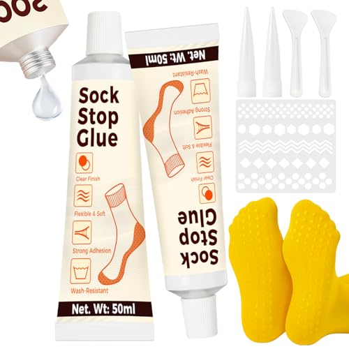 Sock Stop Glue 2 Pack Transparent Anti Slip Sock Adhesive Quick-Drying Washable & Soft Non-Skid Fabric Paint for Socks Pet Socks Floor Mats Rugs & Blankets DIY Safe Grip Solution