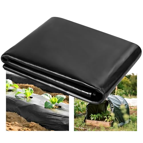 Lámina negra de polietileno resistente, cubierta de plástico extra gruesa e impermeable, membrana hortícola de cultivo de jardín para jardinería, aislamiento de edificios y protección contra escombros