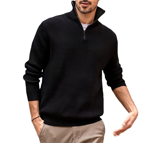 Men's Quarter Zip Sweater Lightweight Turtleneck Knit Dress Sweater Casual Slim Fit Mock Neck Polo Sweaters Pullover