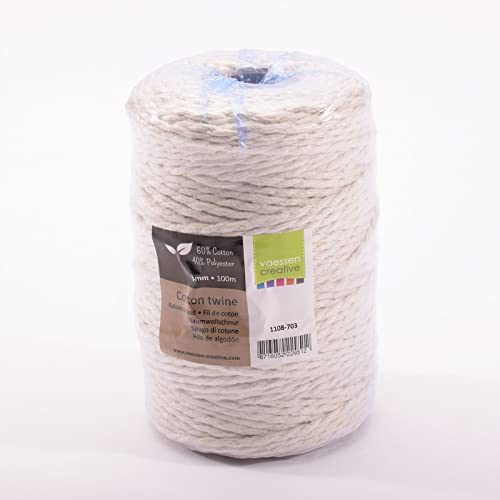Vaessen Creative Twine String, White, 3mm x 100m, Cotton Mix Macramé Rope for Gardening, Threading Beads, Boho Décor, Making Friendship Bracelets and DIY Crafts