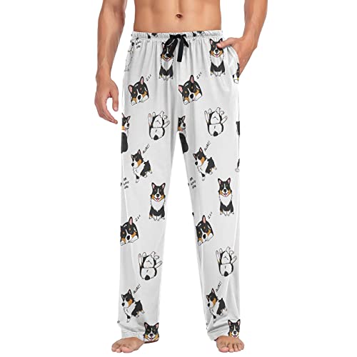 Pembroke Welsh Corgi Tricolor Dog Men's Pajama Pants Sleepwear Lounge Pajama Bottoms3