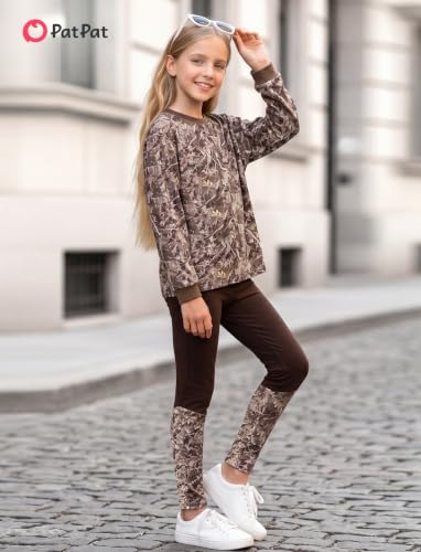 Image of PATPAT Little Girls Clothes Crew Neck Leopard Color Block Sweatshirt and Leggings Girls Outfits Size 4-12Y