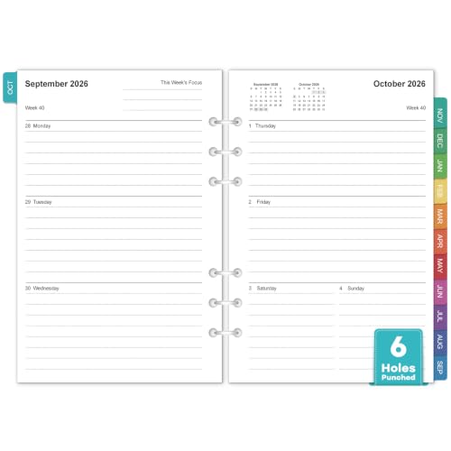 A5 Planner Inserts: 18 Months Oct 2026-Mar 2028 Weekly & Monthly Refills
