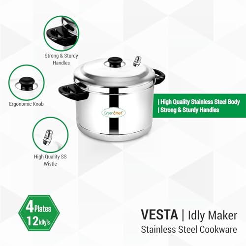 Image of Greenchef Vesta Stainless Steel Induction Bottom Idly Maker (Idli Cooker, 4 Plates, 16 Idli)