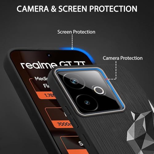 Image of TOUCCH 3D Face Case Cover for Realme GT 7 5G / GT 7T 5G / GT 7 Dream Edition| Shock Proof Design with Camera Protection Ring| Liquid Case (Microfibre Lining) for Realme GT 7| Silicone - Black