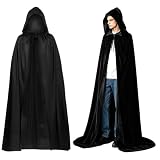 Umhang Schwarz Umhang mit Kapuze für Erwachsene Cloak Halloween Cosplay