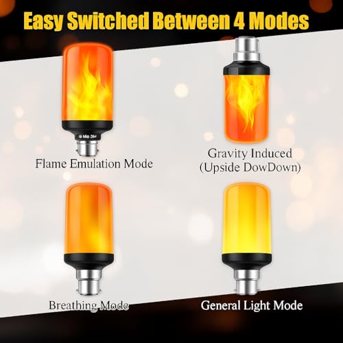 Image of Flame Effect Light Bulb, Flicker Lighting Feature,4 Modes Flickering Bulbs with Upside Down Effect,Flame Bulb Halloween Christmas & Diwali Party.