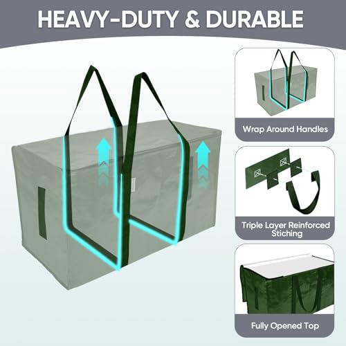 Image of TICONN 2 Pack Extra Large Moving Bags Heavy Duty with Zippers & Carrying Handles, Durable Storage Bags Moving Boxes for Closet Organizers and Storage (2 Pack, Olive)