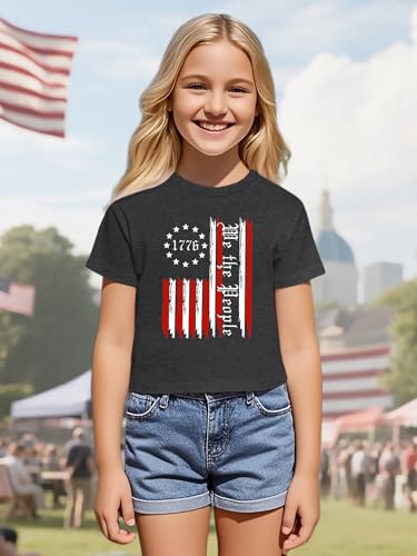 Image of VVNTY Girls American Flag Crop Tops Kids USA Crop Shirt Patriotic 4th of July Tops 5-14 Years