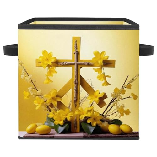 Boîte de rangement pliable compacte et solide avec motif croix jaune