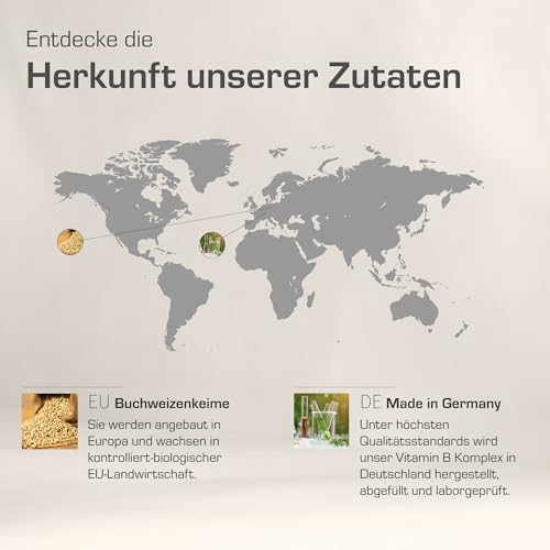 Vitamin B Komplex hochdosiert in Buchweizen | im Glas | natürlich | vegan | hochdosiert | Alle B Vitamine mit Vitamin B12 | vegan, laborgeprüft und in Deutschland hergestellt